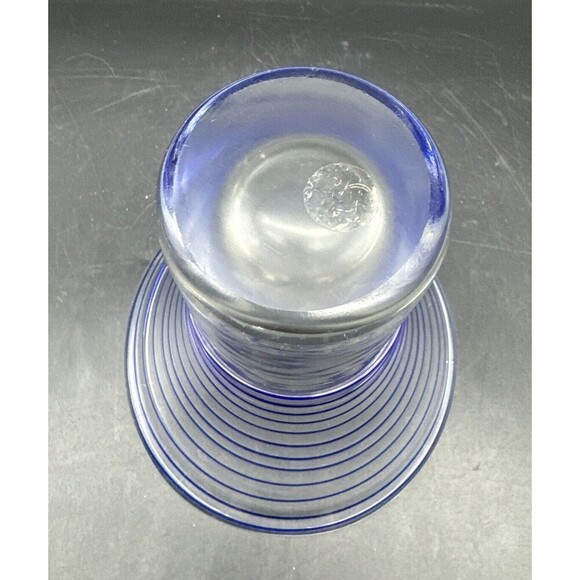 VTG Clear Glass Vase W/ Applied Cobalt BLUE Swirl Spiral  6”T 5.5” D - Picture 5 of 6